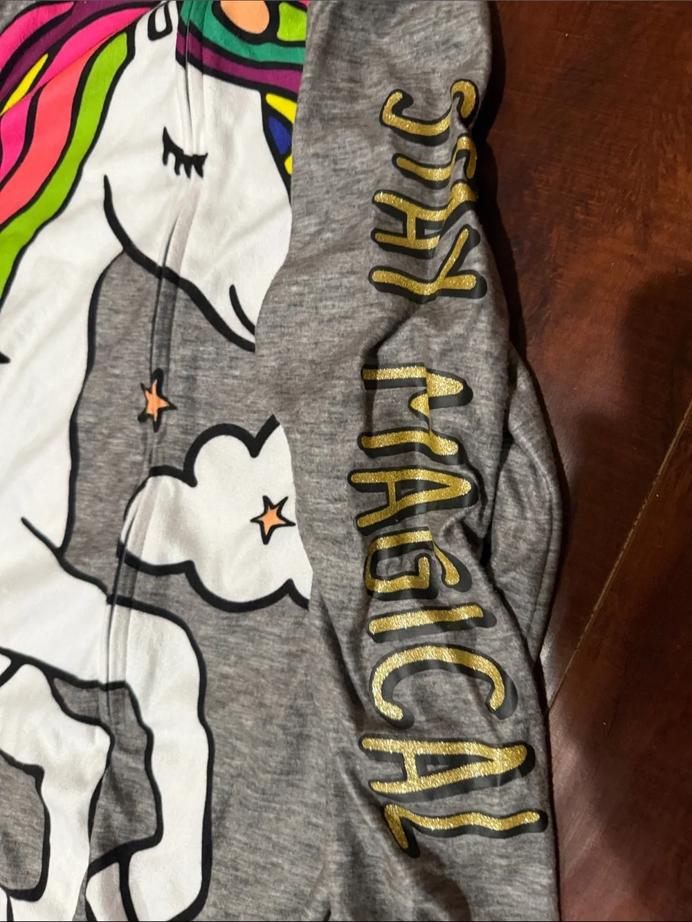 Justice Gray Unicorn Rainbow Hooded One-Piece Footie